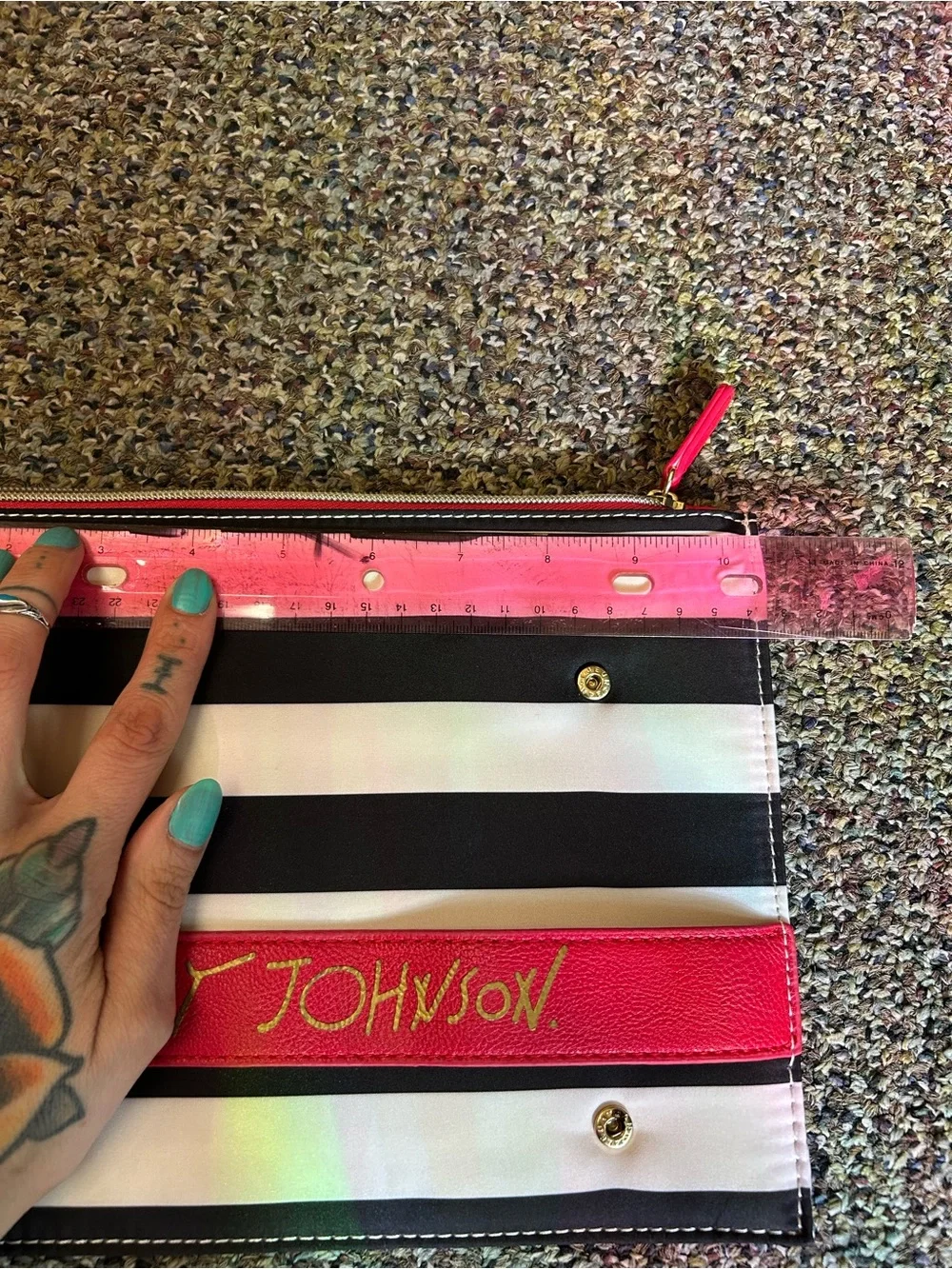 Betsey Johnson Black, White & Red Striped Wristlet Clutch